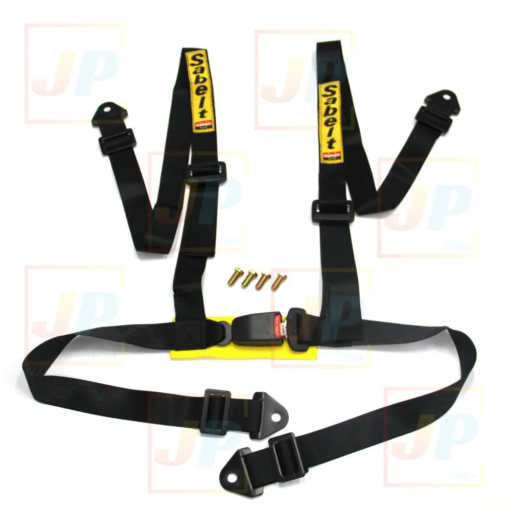 JDM Sabelt Racing 4-Point Snap-In Safety Harness – Universal 2" Car Seat Belt, Drifting Style Bolt Mounting, Interior Accessory