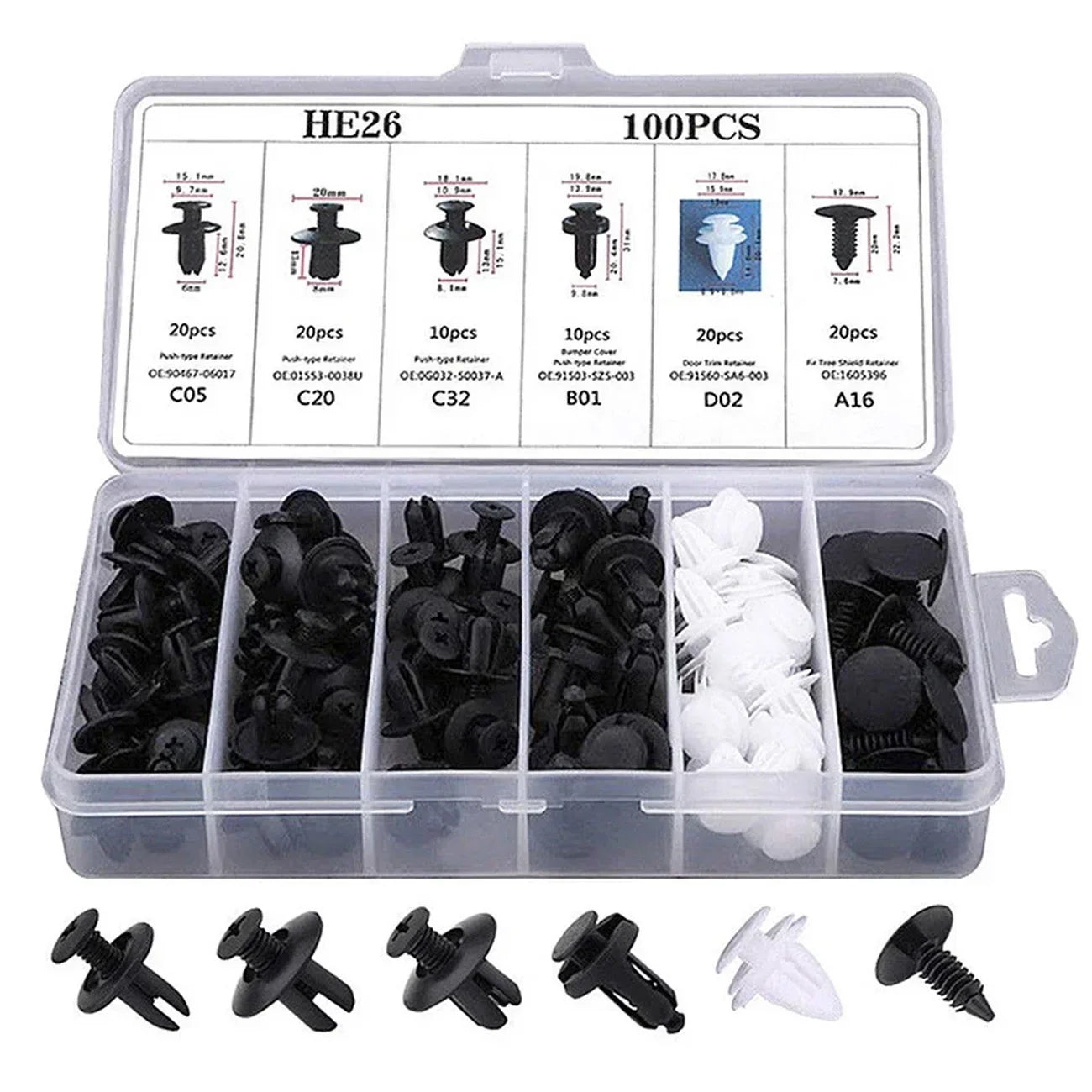 100Pcs Box / Bag Buckle Automotive Bumper Universal Clips Plastic Rivets Fasteners Push Retainer Kit Car Push Pin Rivets Repair