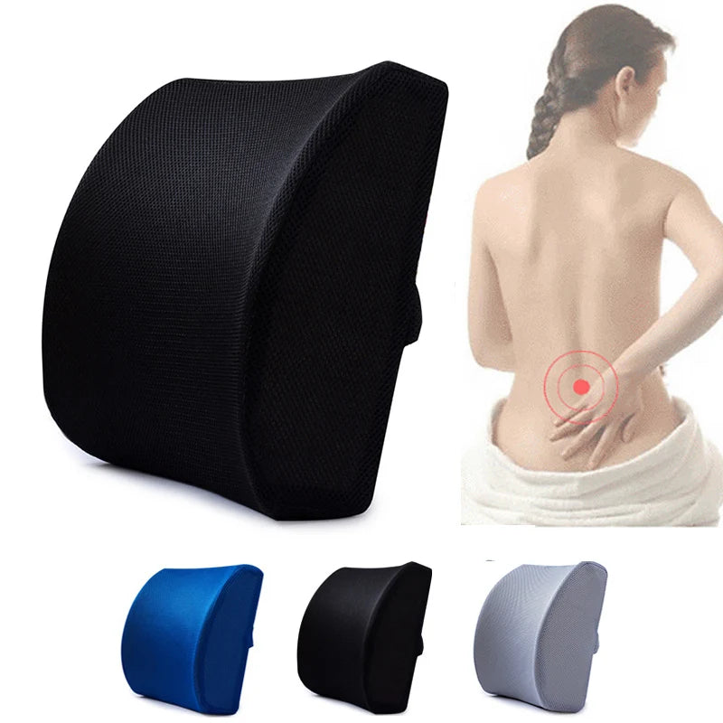 Car Lumbar Support Cushion Memory Foam Waist Pillow 3 Color Auto Seat Back Cushion for Car Chair Home Office Relieve Pain