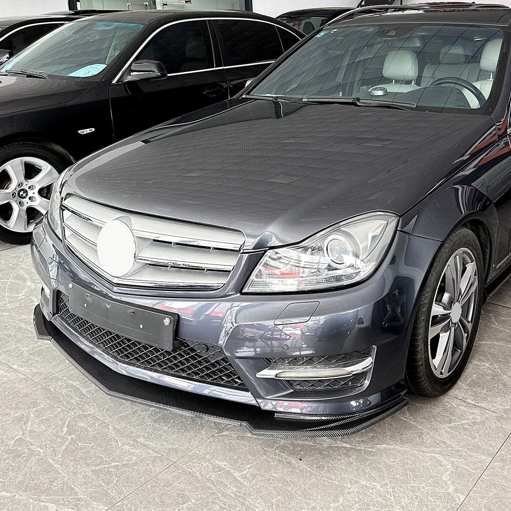 Front Spoiler Lip Gloss Black/Carbon Look ABS Plastic For Mercedes-Benz C Class W204 S204 Facelift 2011-2014 AMG Line Sport