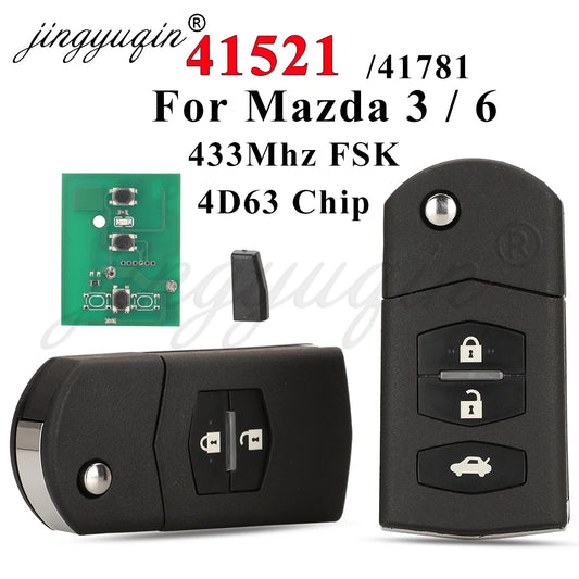 jingyuqin 41521 2/3Buttons Flip Remote Car Key 433MHZ 4D63 Chip For Mazda 3 6 M3 M6 2003-2011 2012+ 41781 Aoto Fob Control