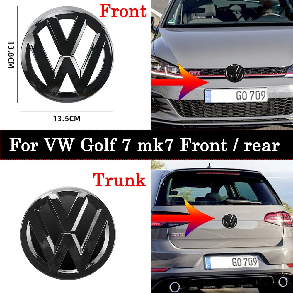 Chrome Silver/Glossy Black Front Radiator Grille & Rear Trunk Lid Emblems for VW Golf 7 (2014 - 2017) - Auto Badge Accessories