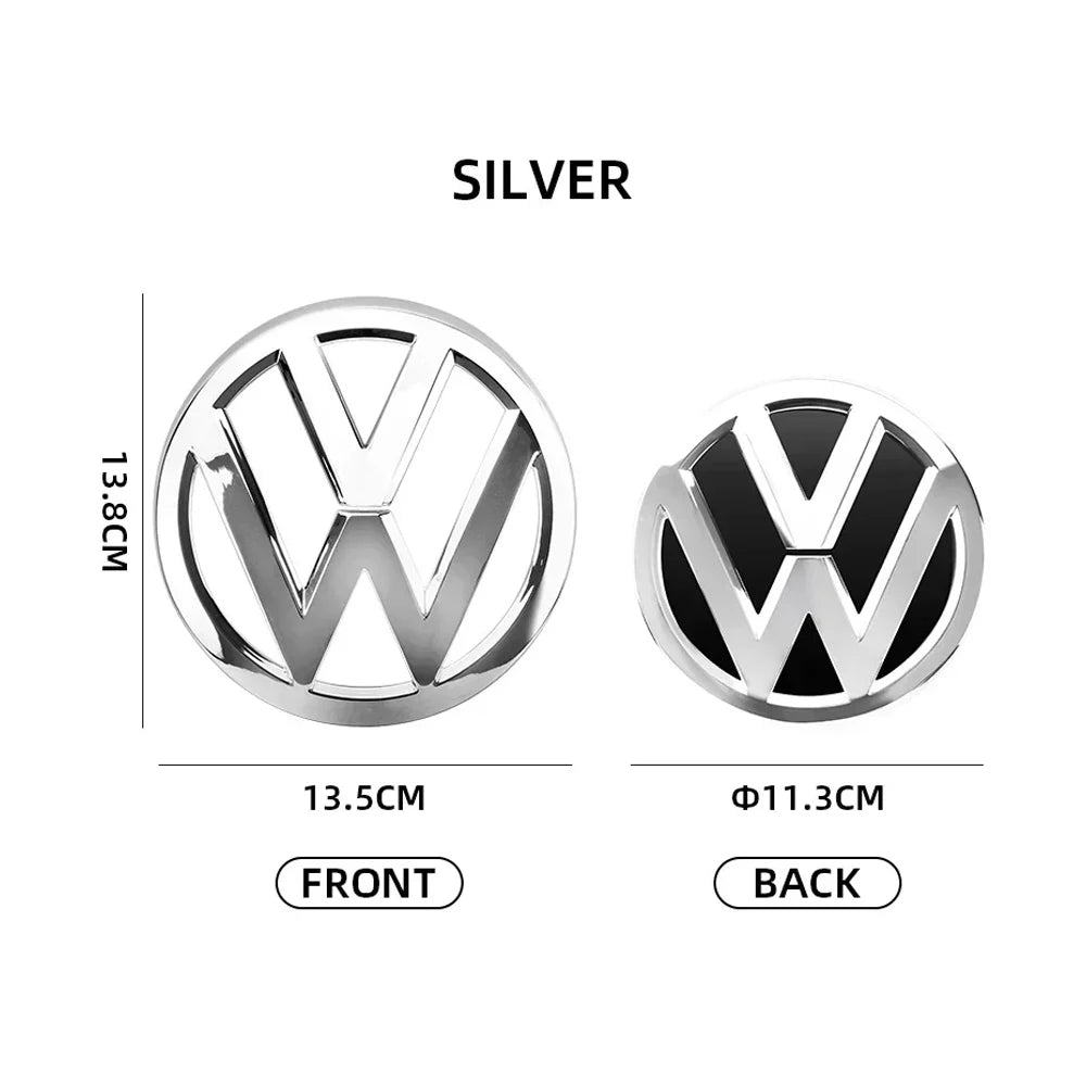 Chrome Silver/Glossy Black Front Radiator Grille & Rear Trunk Lid Emblems for VW Golf 7 (2014 - 2017) - Auto Badge Accessories