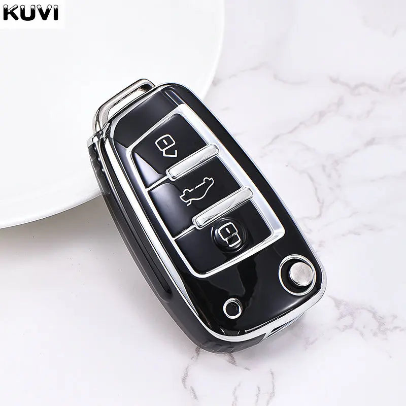 Plating HOT TPU Car Flip Key Case Cover For Audi A1 A3 A4 8P 8L 8V A5 B6 B7 A6 A7 C5 C6 Q3 Q5 Q7 4F S3 S4 S6 RS3 TT Shell Fob