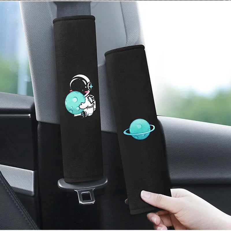 2pcs Car Soft Seat Belt Covers Cute Astronaut Shoulder Pad Plush Safety Belts Shoulder Protection For Adults Kids Accessories