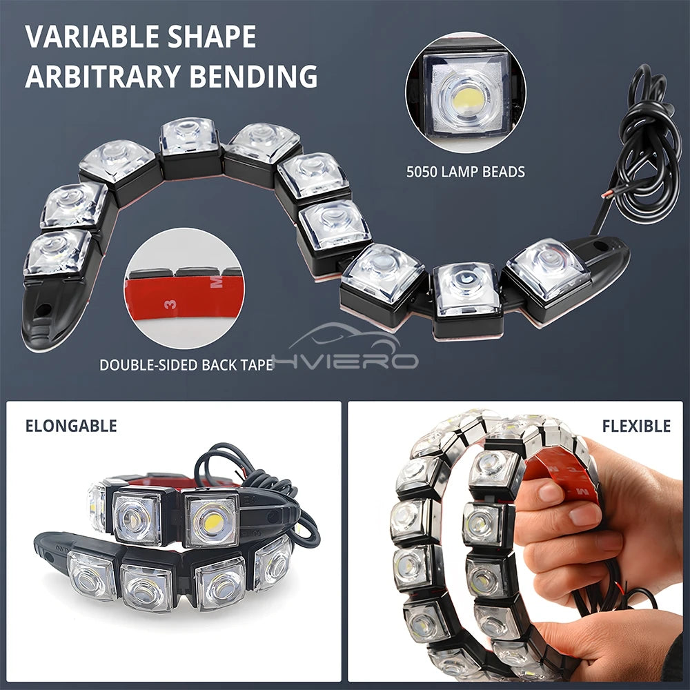 2X Waterproof DRL 6Chips Led Car Auto Decorative Flexible Daytime Running Light Driving Led Strip Headlight Fog Backup Trunk Led