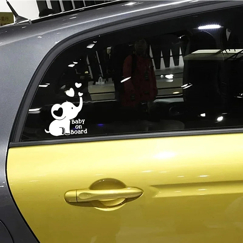 Elephant  Baby On Board Creative Reflective Car Sticker Sticker Car Window Rear Glass Decoration Laptop Sticker