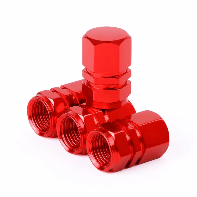4 Pcs Aluminum Car Tire Valve Caps Hex Alloy Tyre Valve Airtight Cover Waterproof Dust For Automobiles Motorcycles Trucks Bikes
