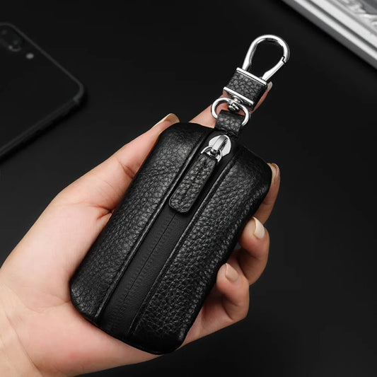 New Genuine Leather Car Keys Bag Waterproof Zipper Pure Color Car Key Cover Durable Universal Key Pouch
