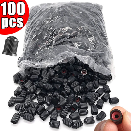 100pcs Car Tire Valve Plastic Black Bike Tyre Valve Caps with O Rubber Ring Covers Dome Shape Dust Valve for Car Motorcycles