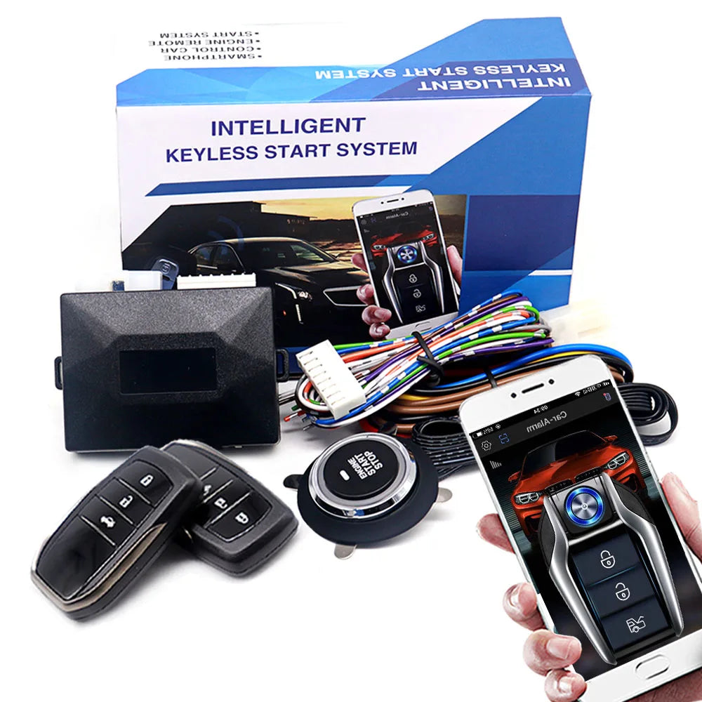 Car Alarm With Autostart Push One Button Auto Start Stop Keyless Entry System Smart Key Remote Start Kit Automotive Accessories