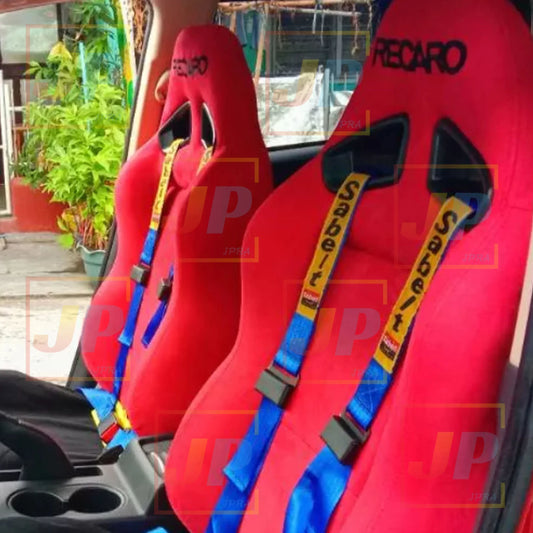 JDM Sabelt Racing 4-Point Snap-In Safety Harness – Universal 2" Car Seat Belt, Drifting Style Bolt Mounting, Interior Accessory