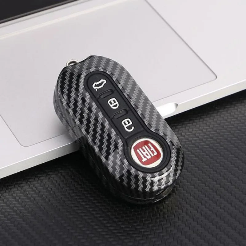Carbon Abs Car Key Fob Shell Cover for FIAT 500 500L 500X Abarth 3-Button Folding Key