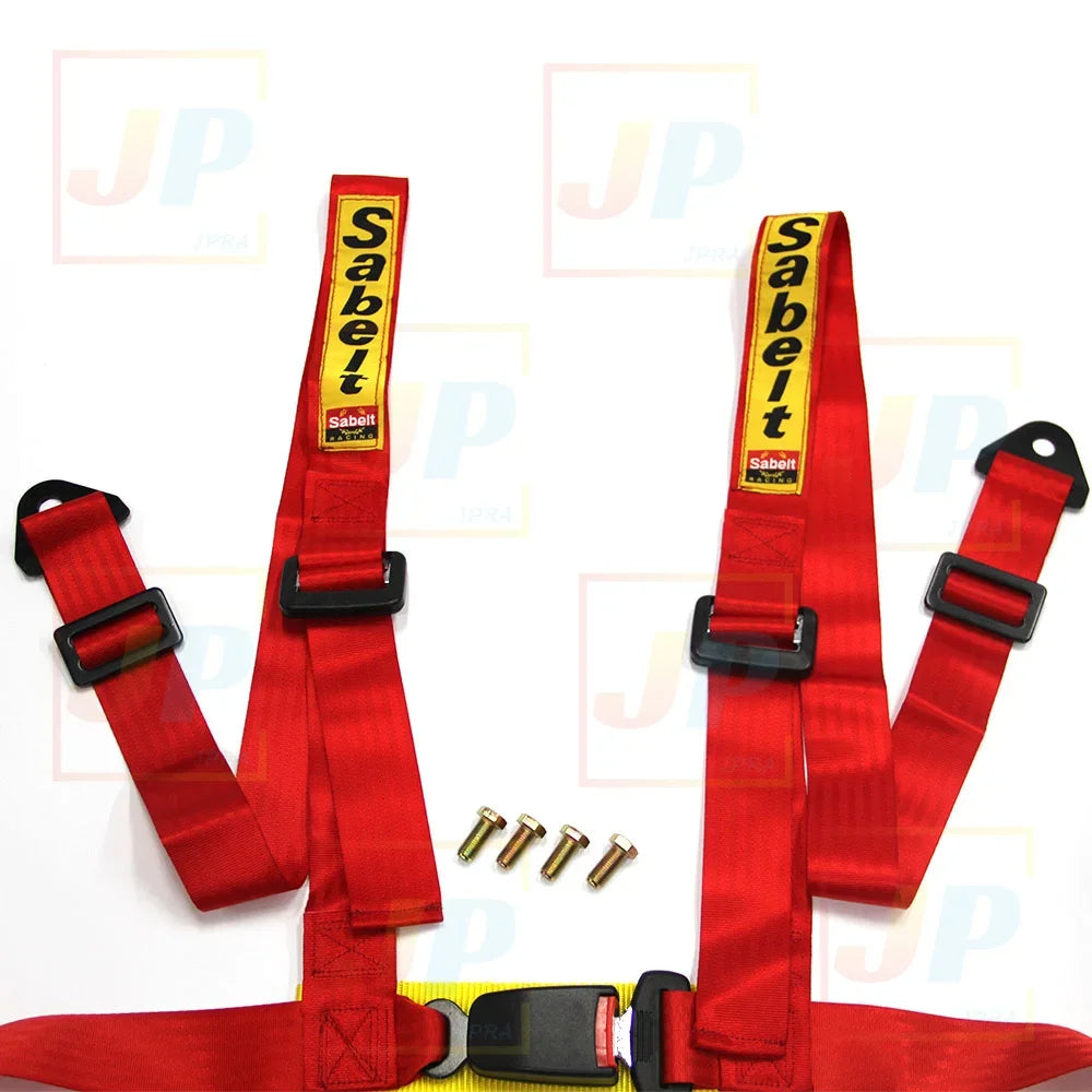 JDM Sabelt Racing 4-Point Snap-In Safety Harness – Universal 2" Car Seat Belt, Drifting Style Bolt Mounting, Interior Accessory
