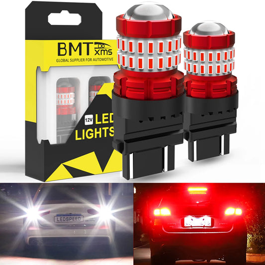 BMTxms 2PCS T25 3157 P27/5W LED Canbus Stop Brake Red Light P27W LED Lamp Bulb Reverse Backup Daytime Running White Signal Light