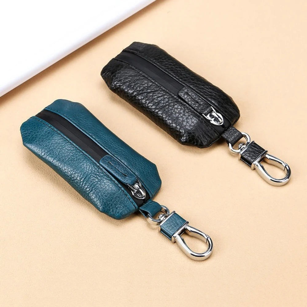 New Genuine Leather Car Keys Bag Waterproof Zipper Pure Color Car Key Cover Durable Universal Key Pouch