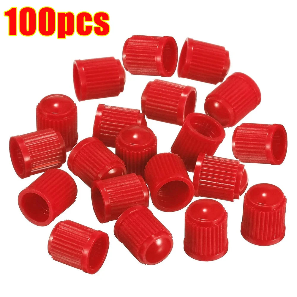 100pcs Car Tire Valve Plastic Black Bike Tyre Valve Caps with O Rubber Ring Covers Dome Shape Dust Valve for Car Motorcycles