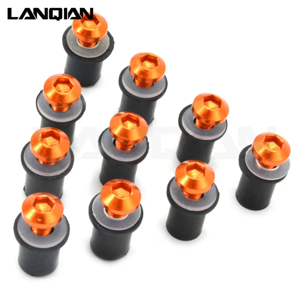 10PCS Fairing Wind Screen Screw Bolt Kit Windshield Mounting Nut bolt For KAWASAKI Ninja 250 300 650 H2R 250R ZX6R ER6N ZX14R