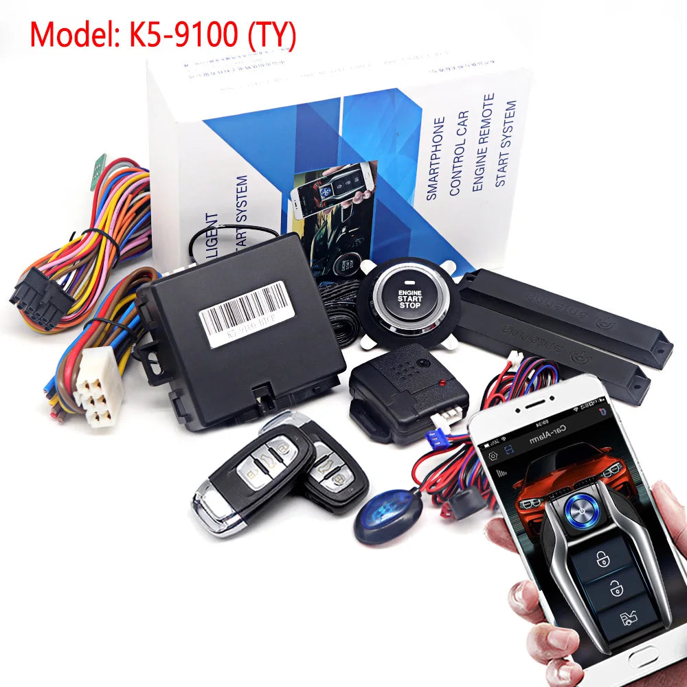Car Alarm With Autostart Push One Button Auto Start Stop Keyless Entry System Smart Key Remote Start Kit Automotive Accessories