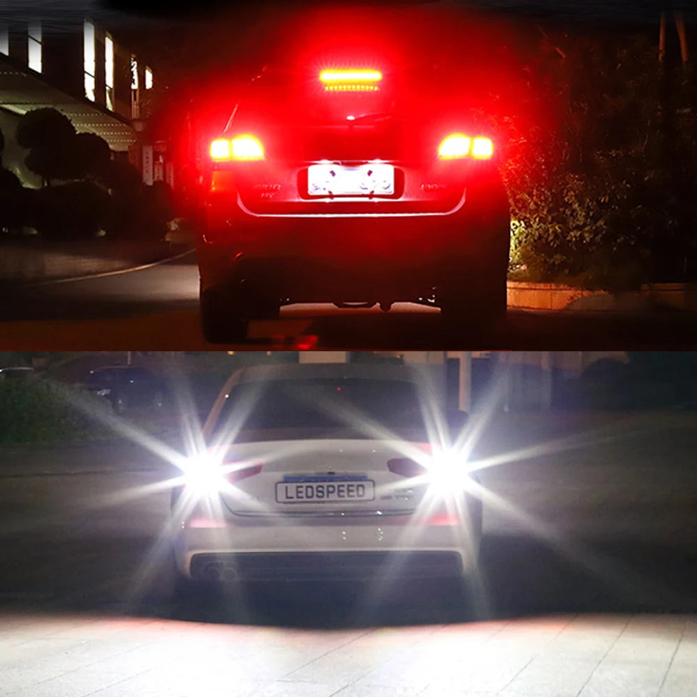 BMTxms 2PCS T25 3157 P27/5W LED Canbus Stop Brake Red Light P27W LED Lamp Bulb Reverse Backup Daytime Running White Signal Light