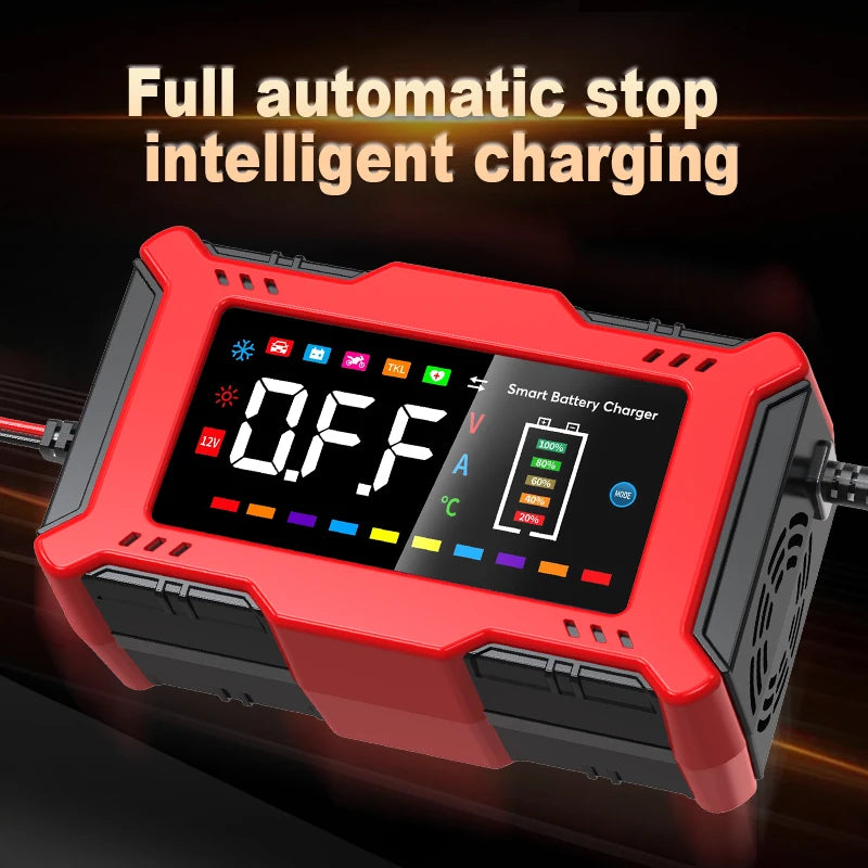 Large Sreen Colorful 6A 12V Smart Car Motorcycle Battery Charger Lead Acid Battery Smart Pulse Repair Fast Charging Device