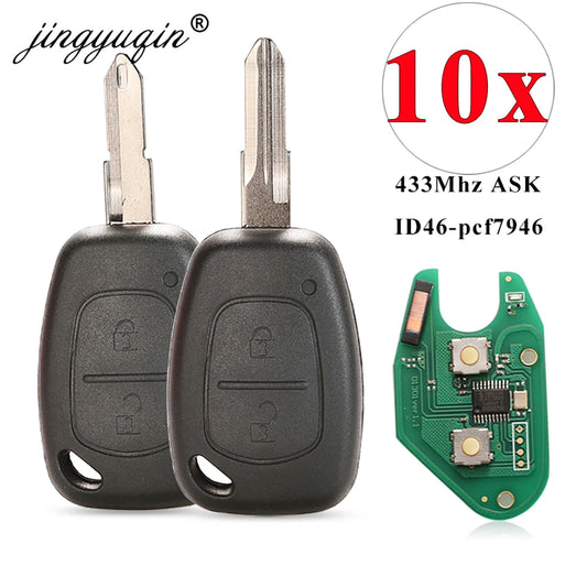 jingyuqin 10pcs/lot Car Remote Key Suit for Renault CLIO SCENIC KANGOO PCF7946 Chip 433MHZ Ne72 VAC102 Blade 2 Button FCB Key