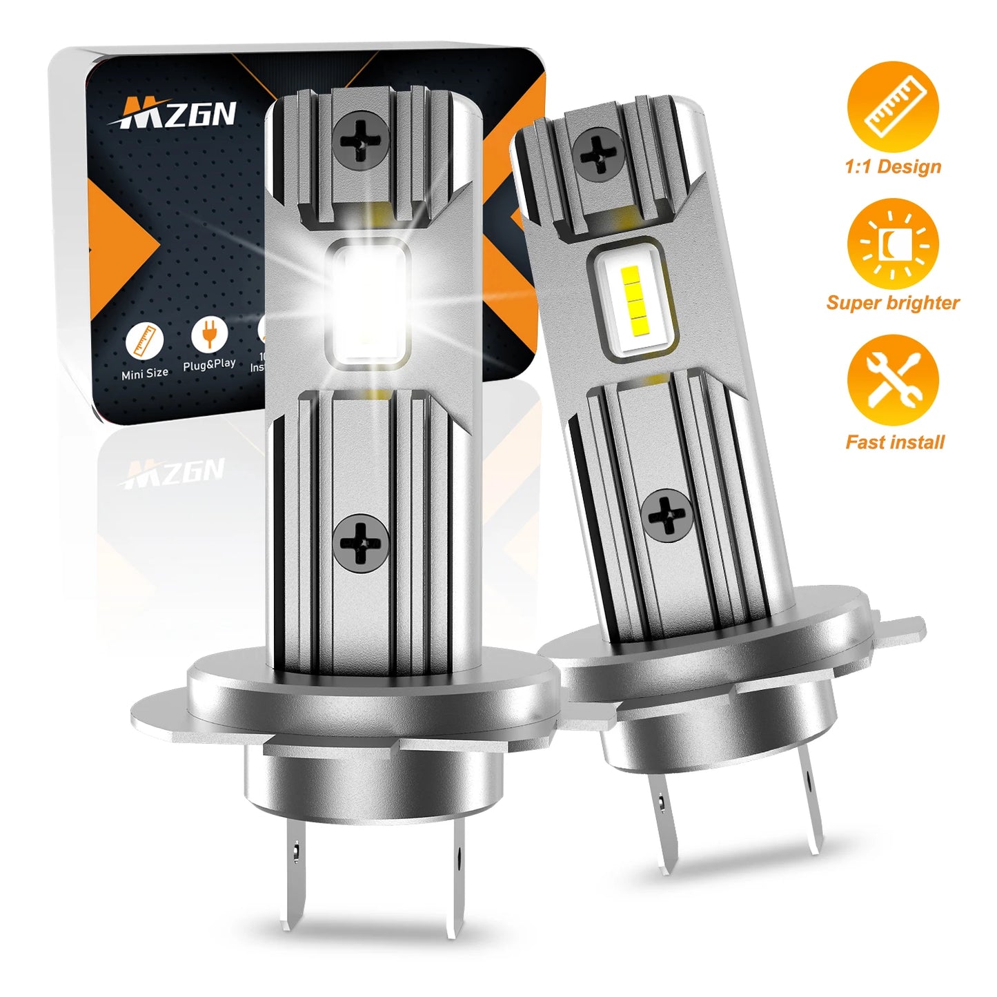 MZGN 2Pcs H1 H3 H7 12V 50W 12000lm 300% Brighter 6000K Led Headlight Bulb  Halogen Size for Car Headlamp   Fog Light  Auto