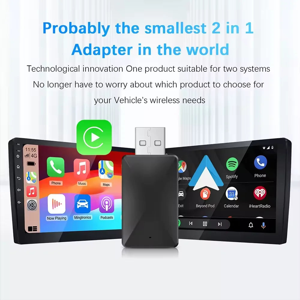 2In1 Wired To Wireless Carplay Android Auto Adapter for Volvo Mercedes-Benz Kia Chery Volkswagen Oem Car Audio Plug and Play