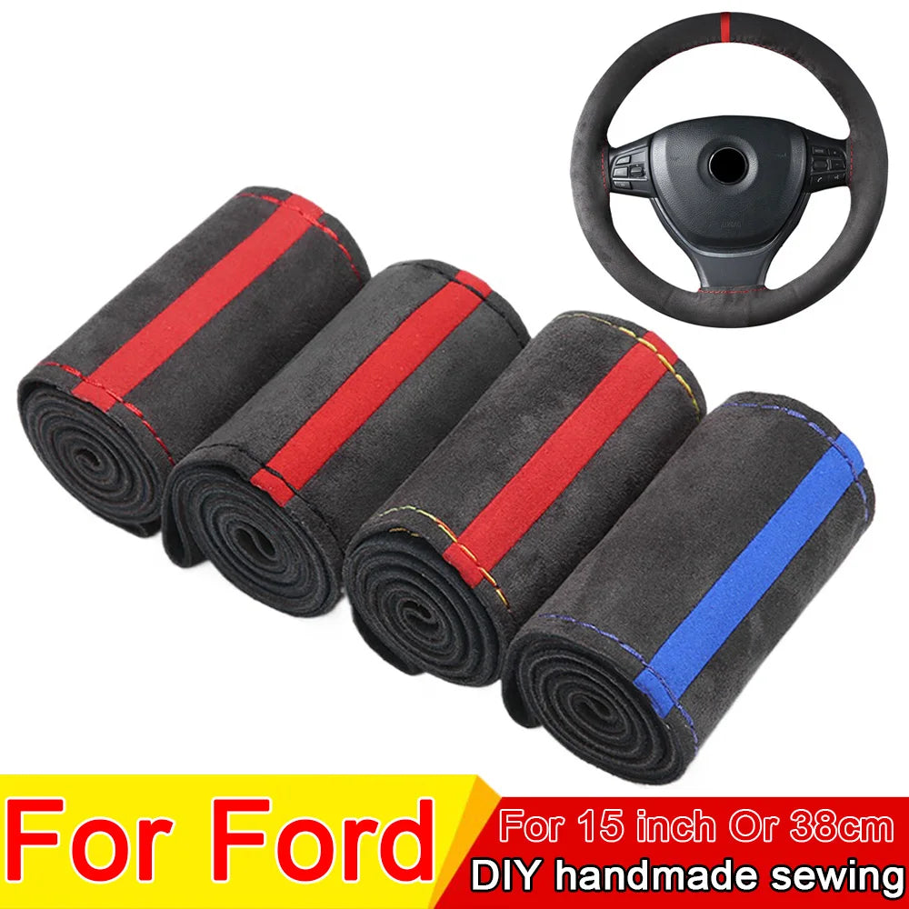 DIY Suede Hand-Stitched With Thread Needle Car Steering Wheel Cover For Ford Focus 2 3 4 5 Mondeo MK2 MK3 MK4 MK7 Fiesta Fusion