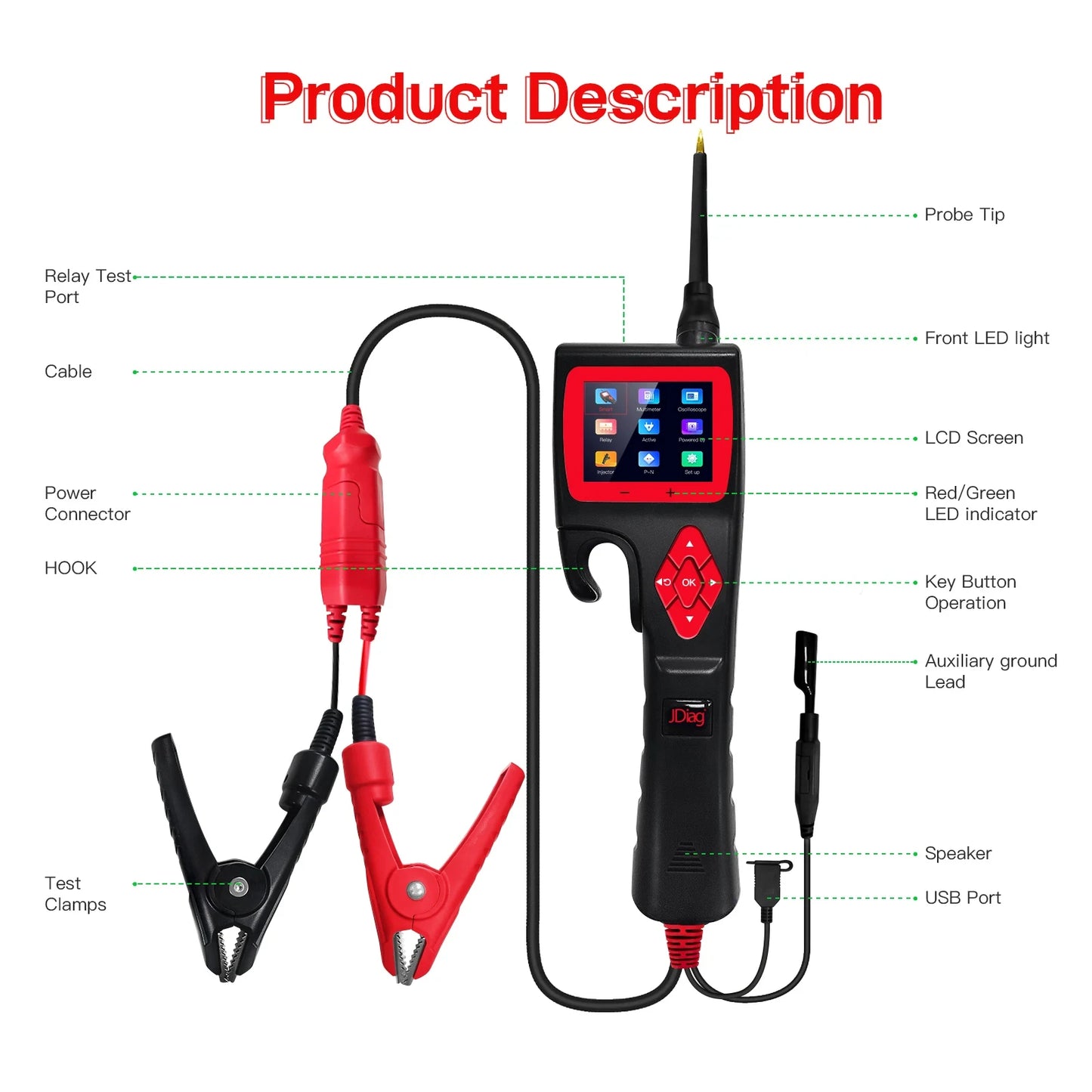 JDiag Topdiag P200 Car Electrical Circuit Analyzer Power Probe Kit Oscilloscope Injector Tester Digital Diagnostic Tool