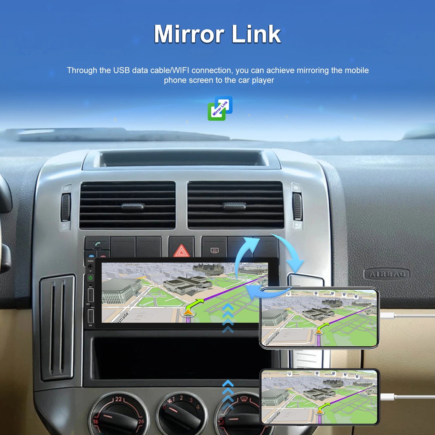 Podofo 1 Din MP5 Car Radio 6.86'' MP5 Player Wired Carplay Android Auto Universal Multimedia Player Mirror Link Car Stereo