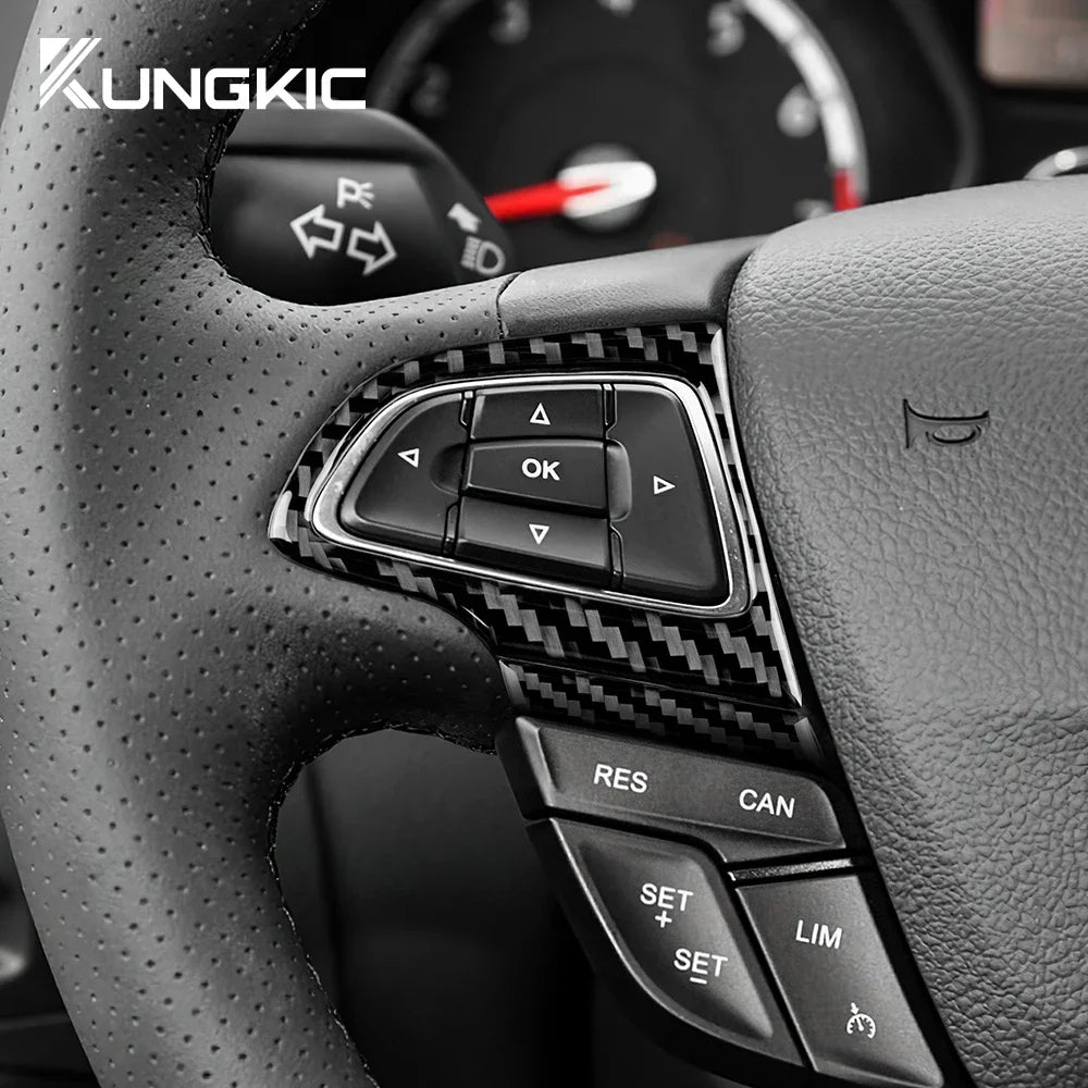 For Ford Focus SE Ecoboost 2015 2016 2017 2018 Car Steering Wheel Button Frame LHD RHD Real Soft Carbon Fiber Sticker