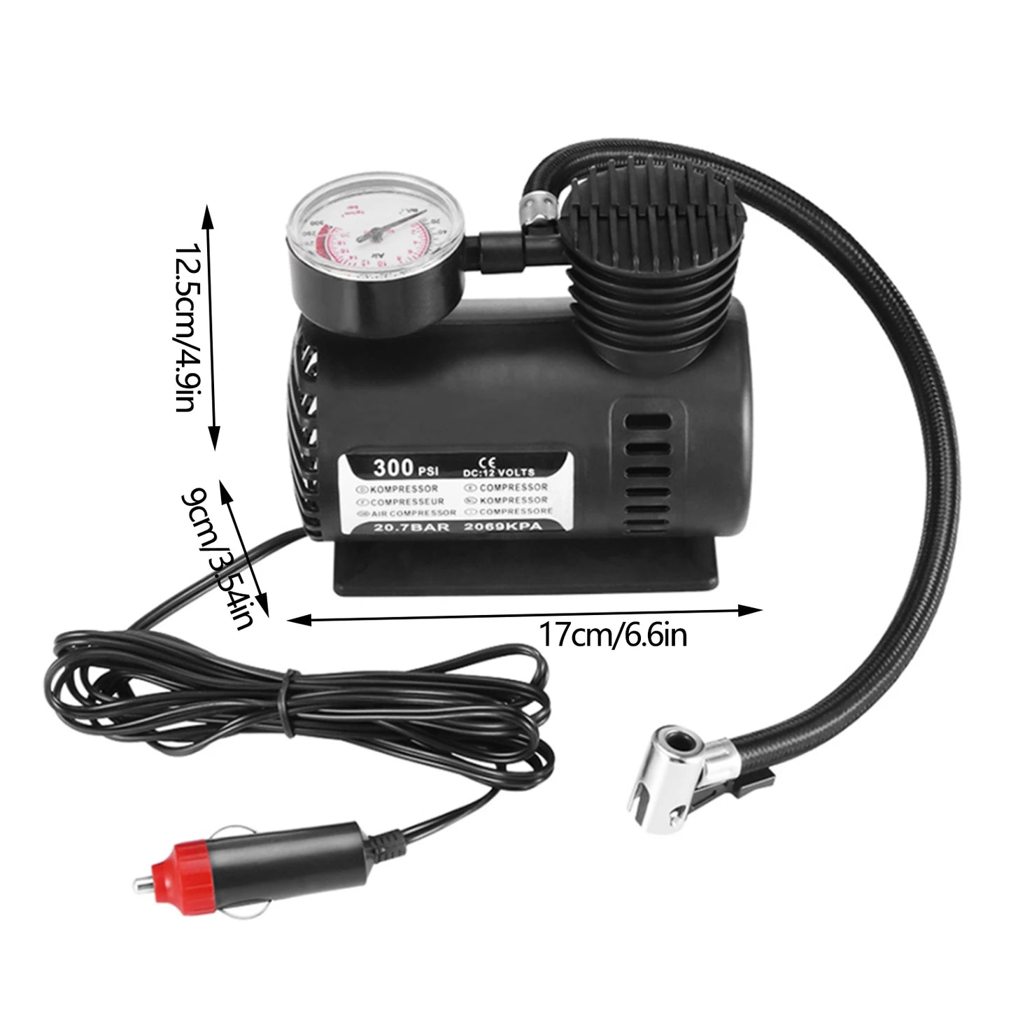 300PSI 12V Mini Air Compressor Auto Car Electric Tire Air Inflator Pump Mini Air Compressor
