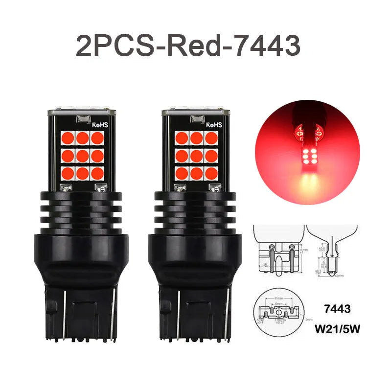 2Pcs T20 7440 Led Turn Signal Light W21W Reverse Light Bulb 3030SMD Universal Car 7443 W21/5W Amber Red Led Brake Light 12V
