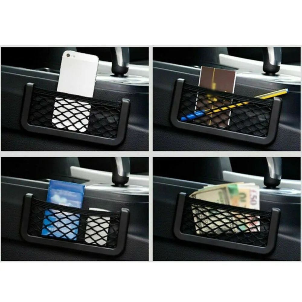 3pcs Universal Car Organizer Mesh Storage Bag Net Pocket Phone Holder Net Auto Seat Side Interior Back Sundries Pocket Holder