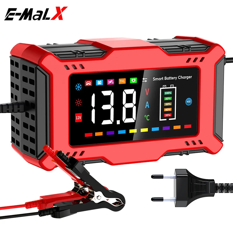 Large Sreen Colorful 6A 12V Smart Car Motorcycle Battery Charger Lead Acid Battery Smart Pulse Repair Fast Charging Device