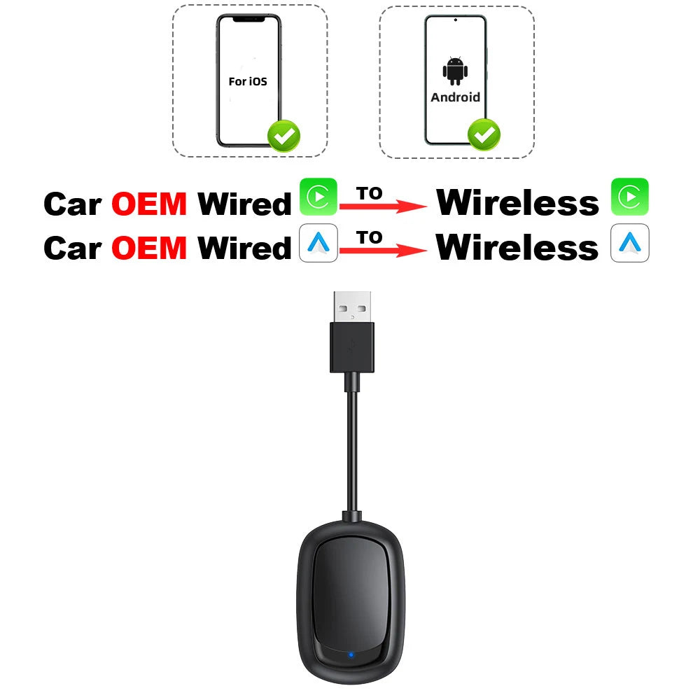TIMEKNOW New Wireless CarPlay Android Auto Wireless Adatper Smart Mini Box Plug and Play BT WiFi Fast Connect