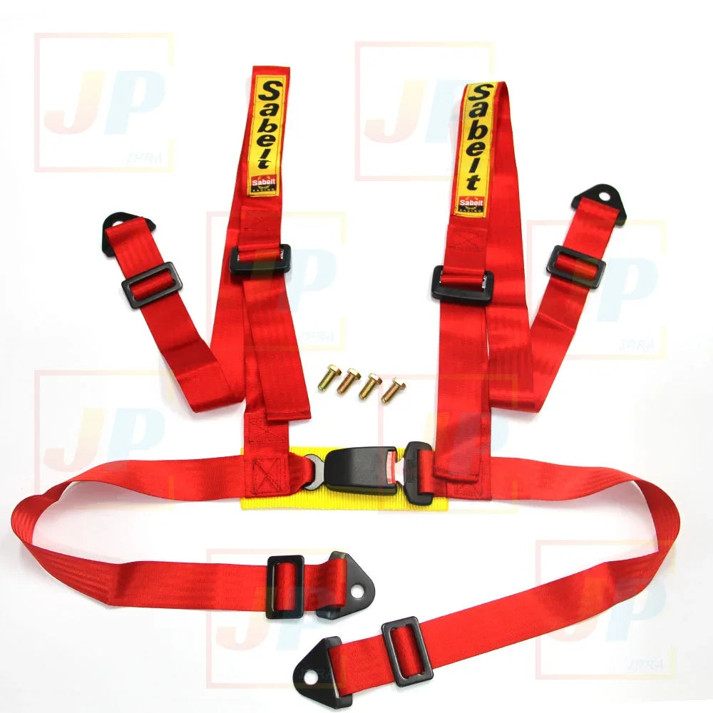 JDM Sabelt Racing 4-Point Snap-In Safety Harness – Universal 2" Car Seat Belt, Drifting Style Bolt Mounting, Interior Accessory