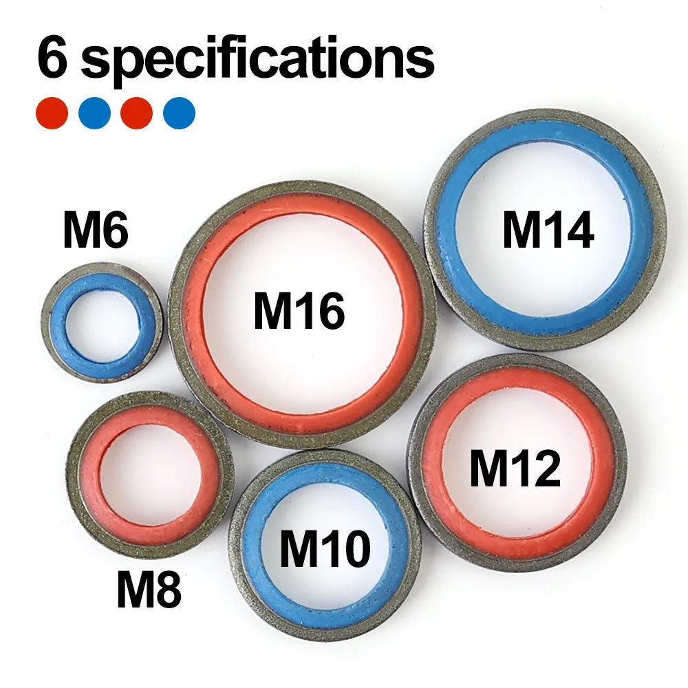 Car Oil Drain Plug Gasket Car Engine Combination Gasket Repair Kit Rubber Metal Seal O-Ring Bonded Washer M6 M8 M10 M12 M14 M16