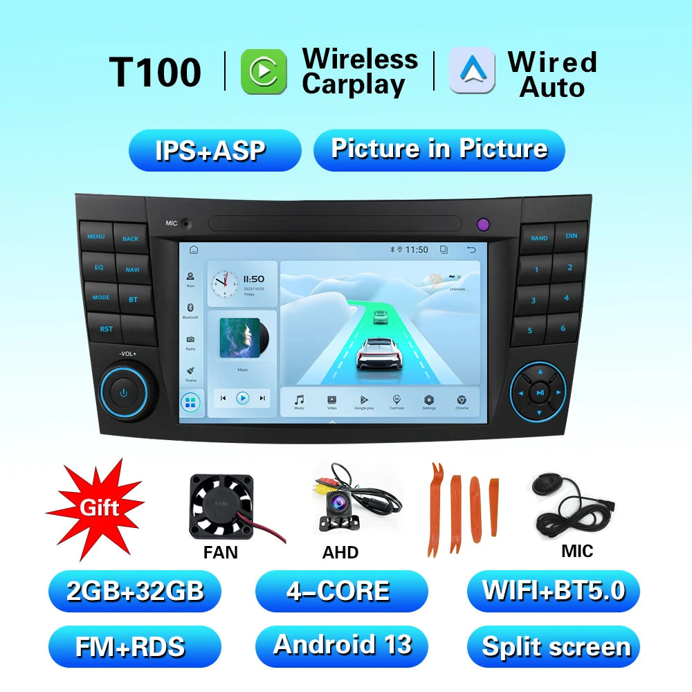 LELV 7inch Touch Screen MP3 Car Multimedia For Benz E-Class W211 2002-2008 Android Radio carplay