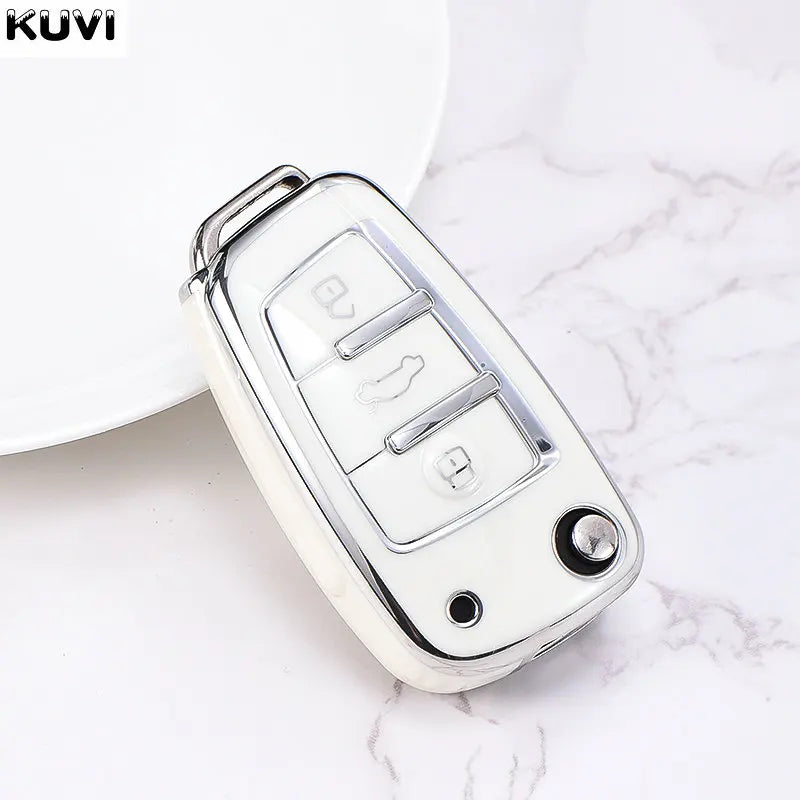 Plating HOT TPU Car Flip Key Case Cover For Audi A1 A3 A4 8P 8L 8V A5 B6 B7 A6 A7 C5 C6 Q3 Q5 Q7 4F S3 S4 S6 RS3 TT Shell Fob