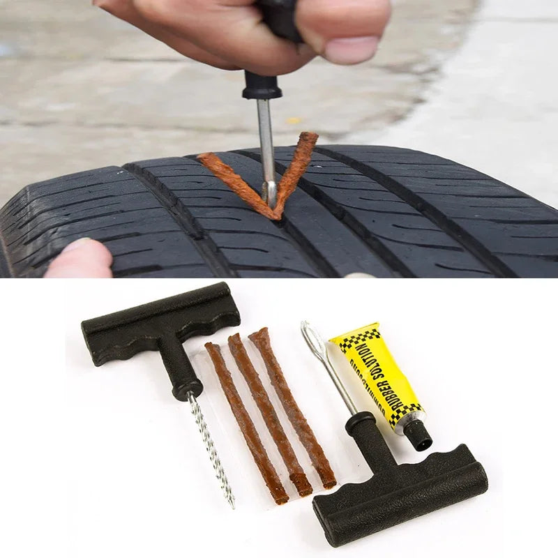 Car Bike Truck Motorcycle Tire Repair Kit Studding Tool Set Tubeless Tyre Puncture Plug Patch Strip Glue Garage Tool Accessories