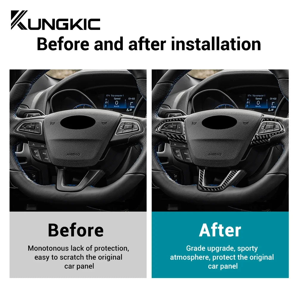 For Ford Focus SE Ecoboost 2015 2016 2017 2018 Car Steering Wheel Button Frame LHD RHD Real Soft Carbon Fiber Sticker