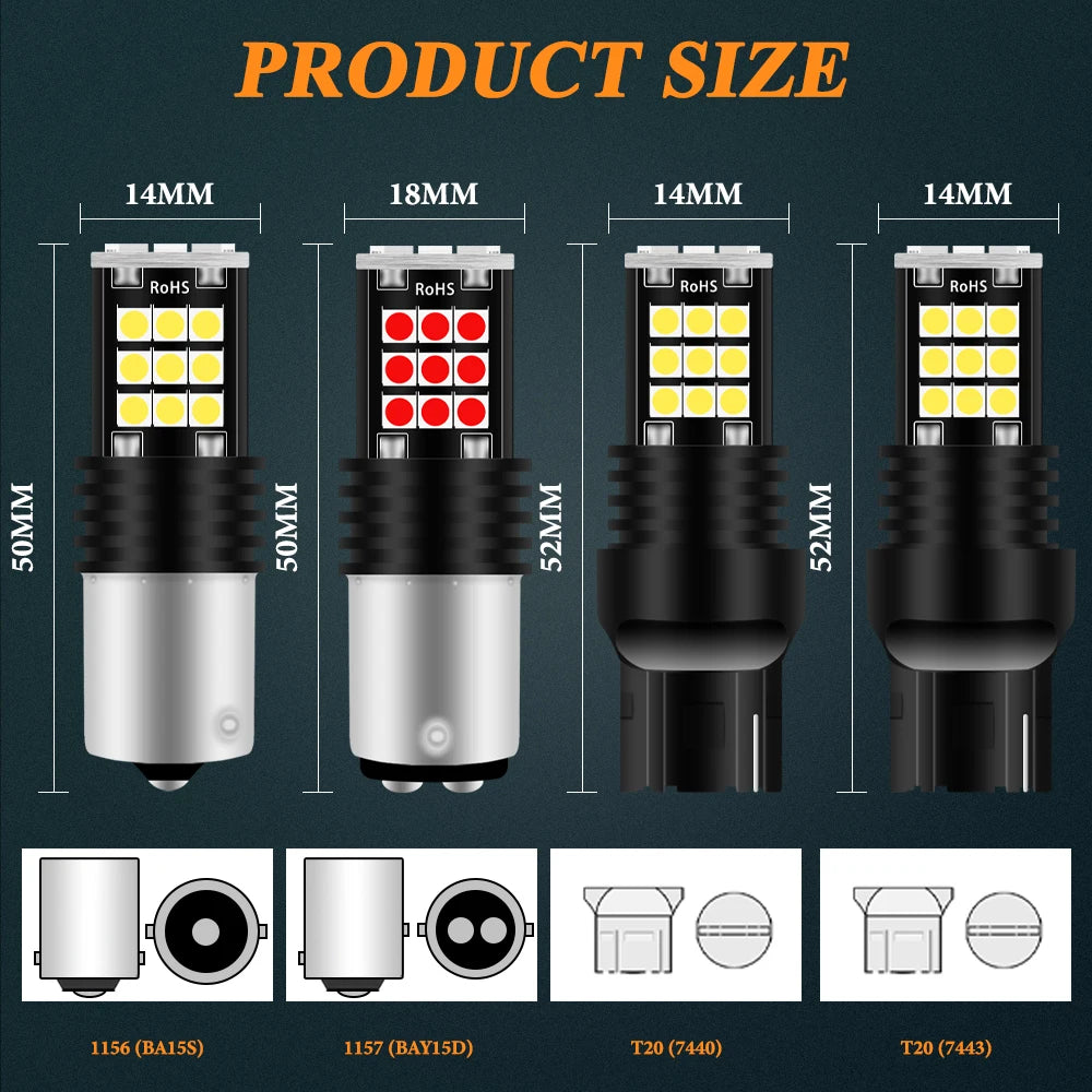 2Pcs T20 7440 Led Turn Signal Light W21W Reverse Light Bulb 3030SMD Universal Car 7443 W21/5W Amber Red Led Brake Light 12V