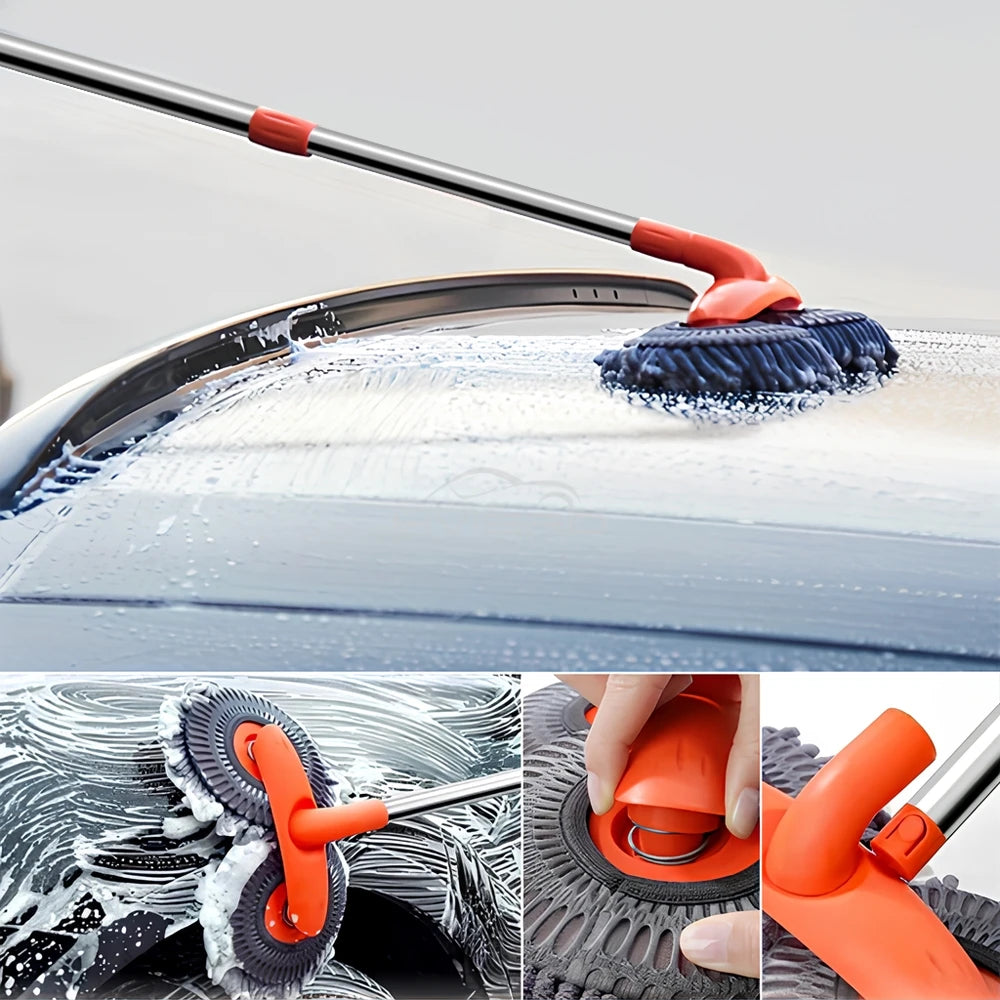 1pcs Multipurpose Car Cleaning Brush Washer Mop Chenille Double Brushs Head Roof Window Clean Three-Section Telescopic Wash Tool