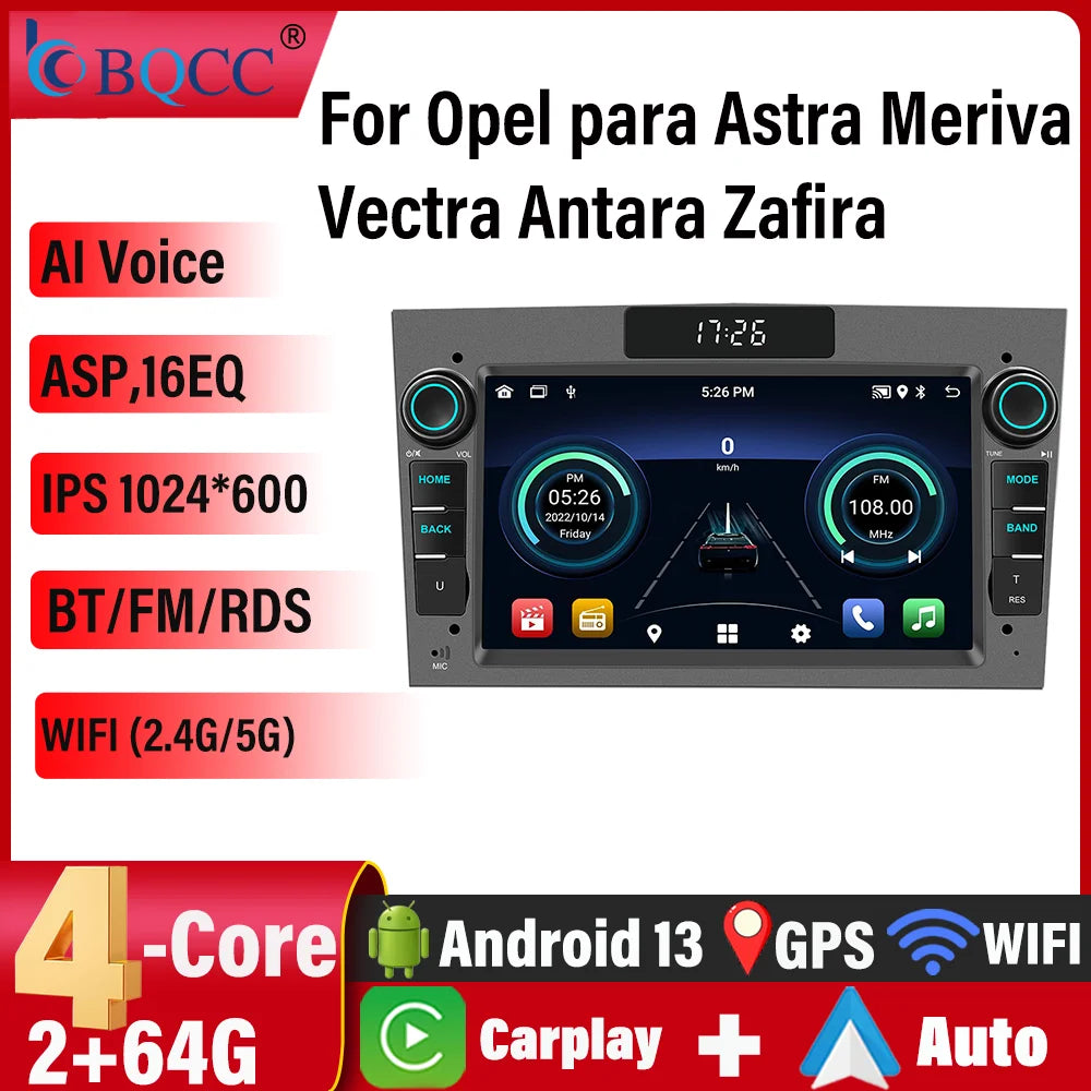 BQCC Car Radio Multimedia for Opel Astra H 2004 Vectra Vauxhall Antara Zafira Corsa  Vivaro Meriva Veda Wireless CarPlay Auto