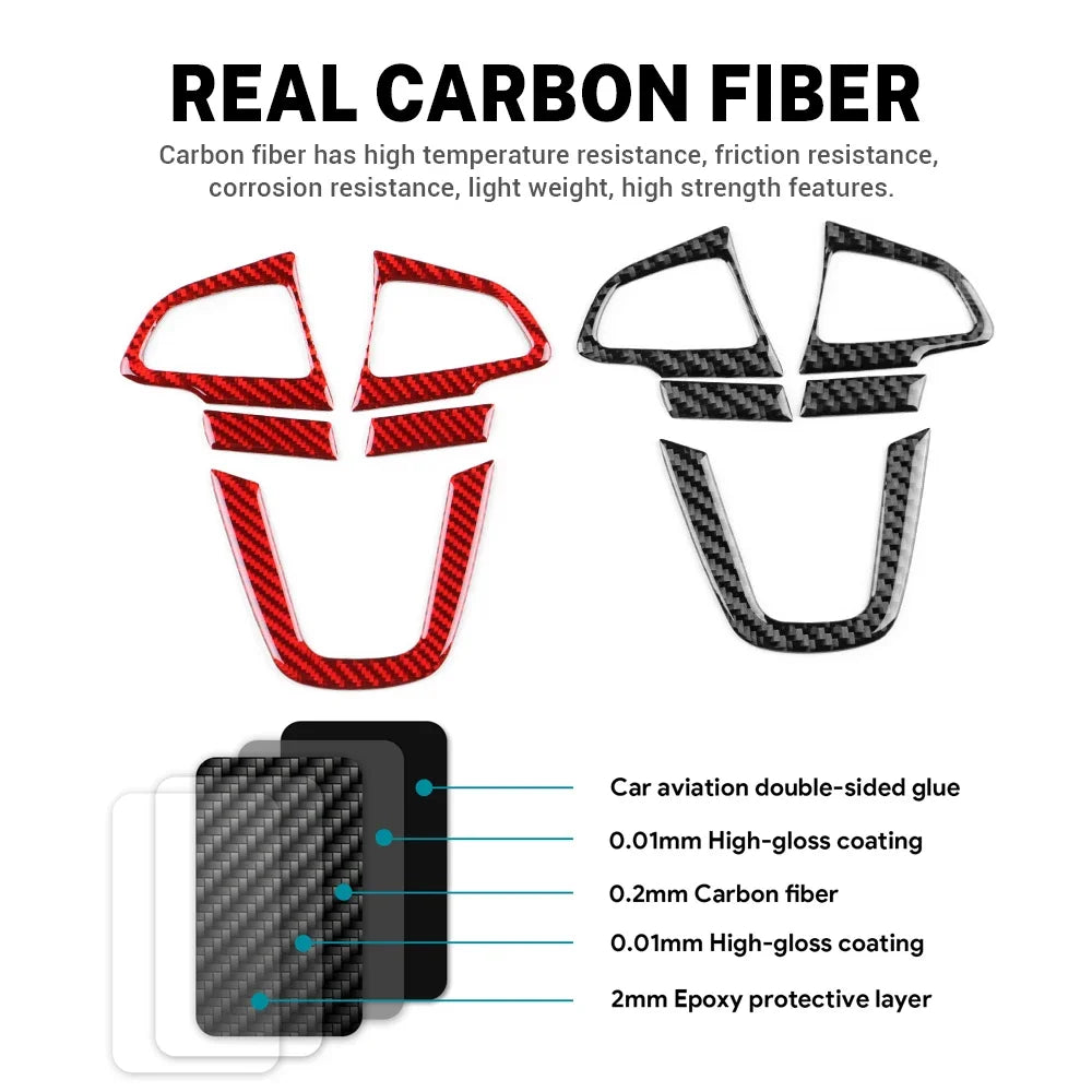 For Ford Focus SE Ecoboost 2015 2016 2017 2018 Car Steering Wheel Button Frame LHD RHD Real Soft Carbon Fiber Sticker