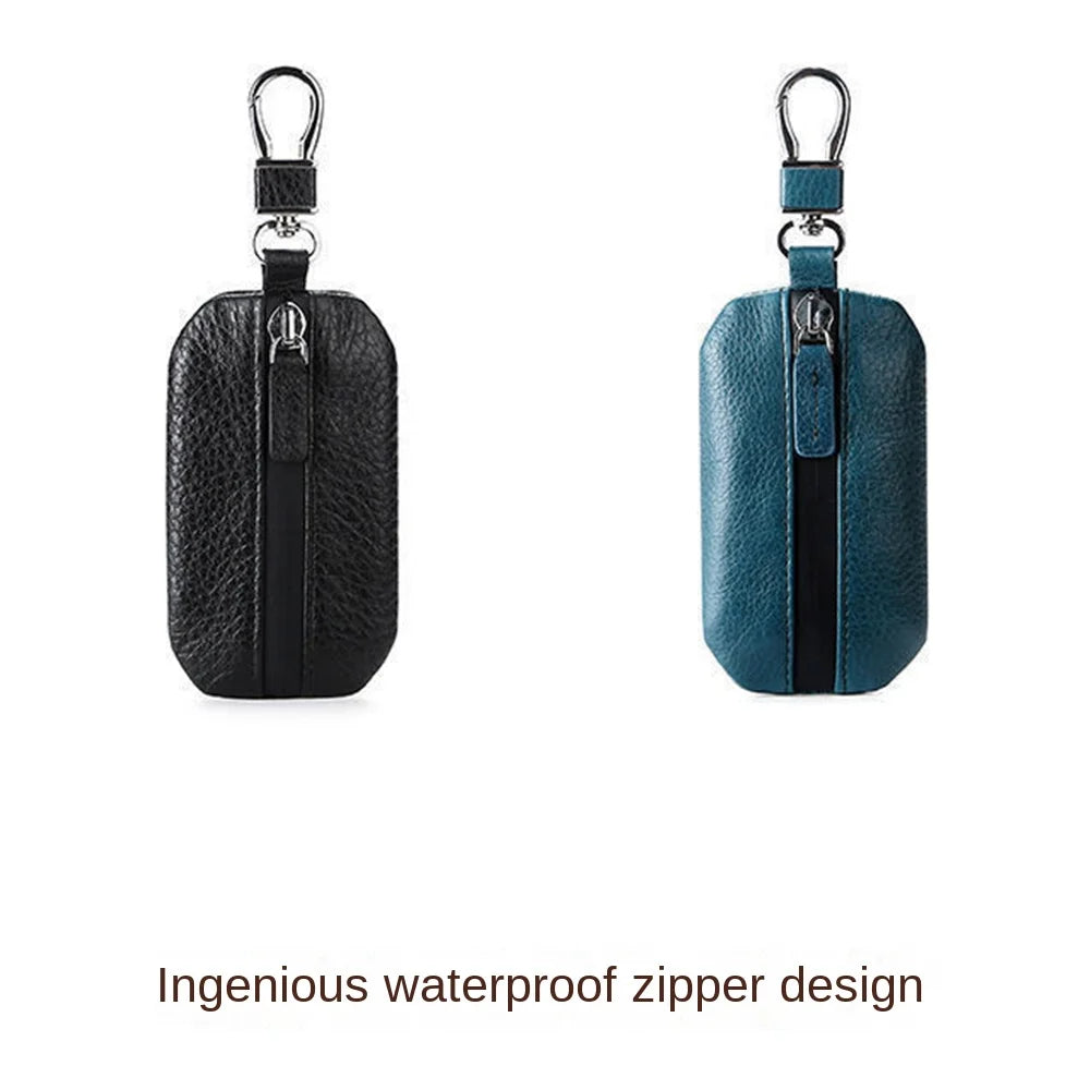 New Genuine Leather Car Keys Bag Waterproof Zipper Pure Color Car Key Cover Durable Universal Key Pouch