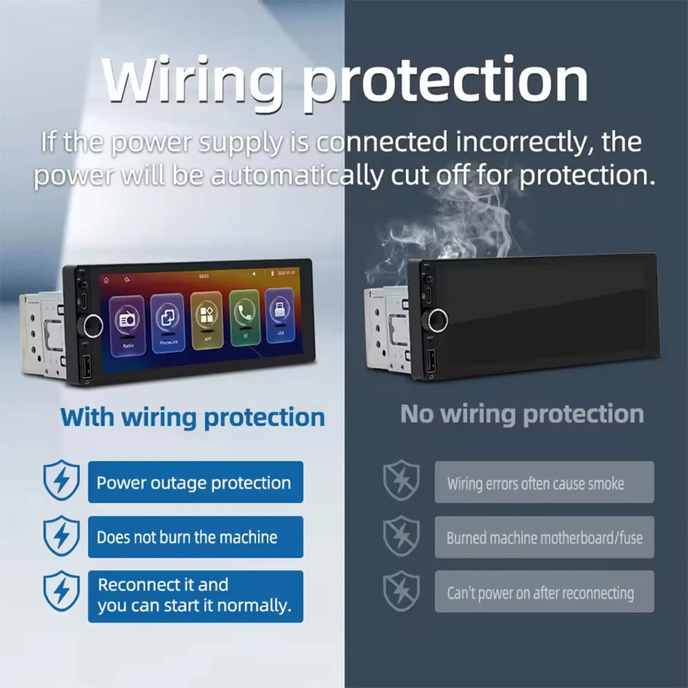 1din 6.86" HD Car Radio Multimedia Carplay Touch Screen Mirror Link Stereo Bluetooth USB FM Camera MP5 Player