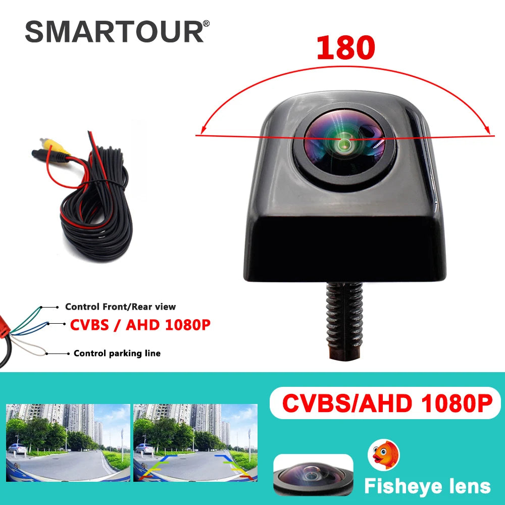 SMARTOUR AHD/CVBS 1080P Night Vision Black Car Rear View Camera Metal Body Vehicle Reverse Backup Fisheye Lens Camera With 4 Pin